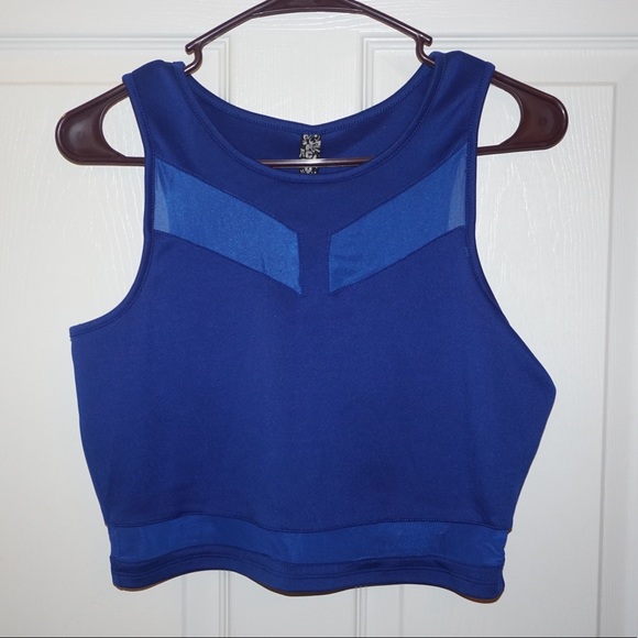 Blue crop top with mesh cut outs - Picture 1 of 3